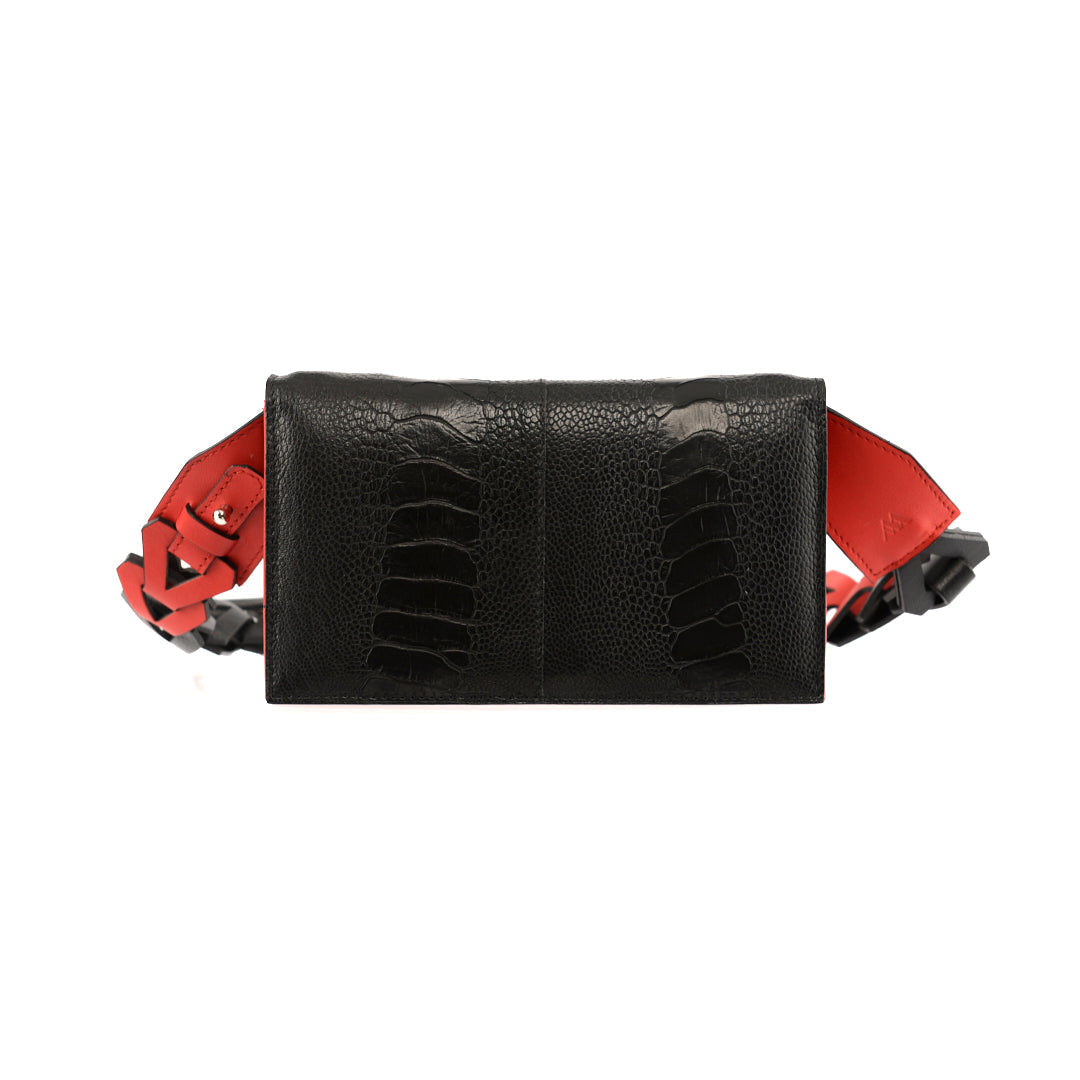 Black Georgia Limited Edition Ostrich Leather Clutch Bag with Red Gussets Bellabags Bellabags