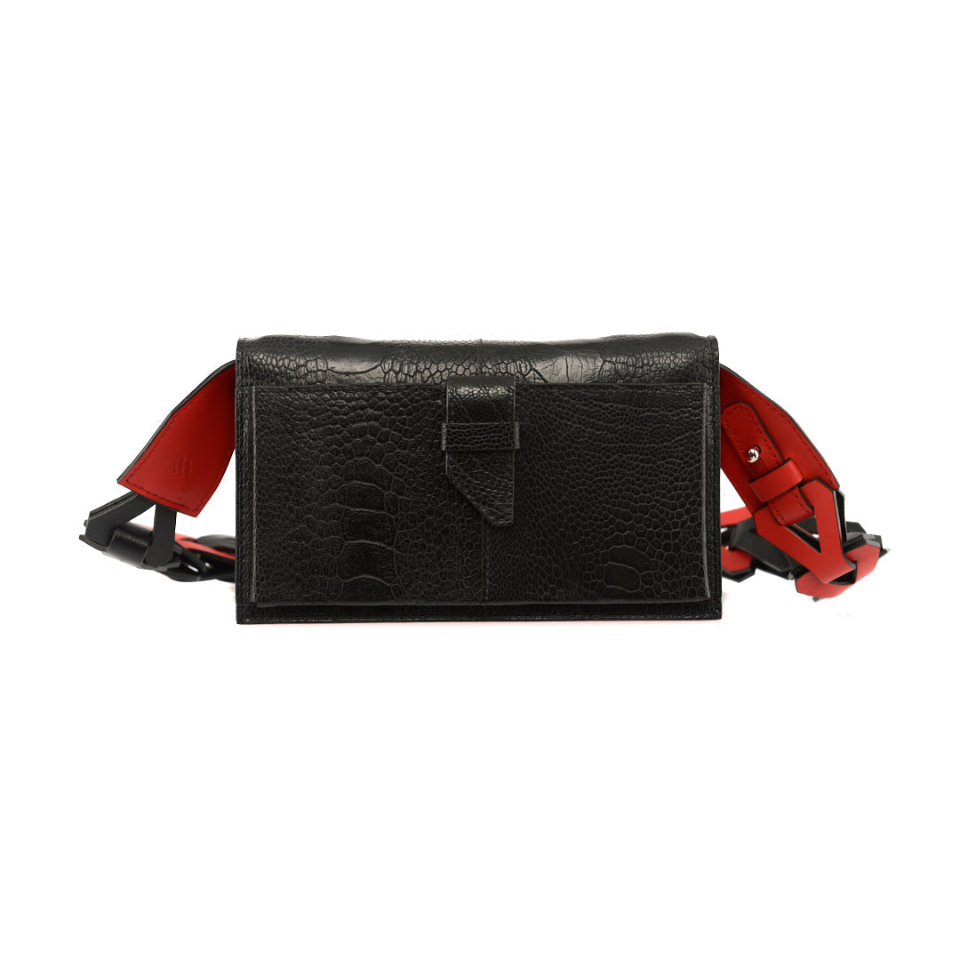 Black Georgia Limited Edition Ostrich Leather Clutch Bag with Red Gussets Bellabags Bellabags