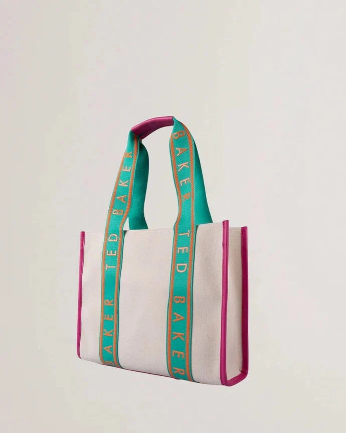 Women's Georjia-Branded Webbing Canvas Medium Tote White Ted Baker South Africa