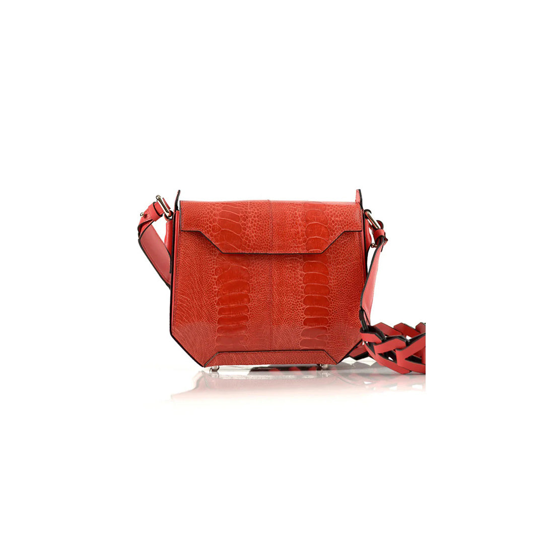 Red Lia Ostrich Leather Shoulder Bag Bellabags Bellabags