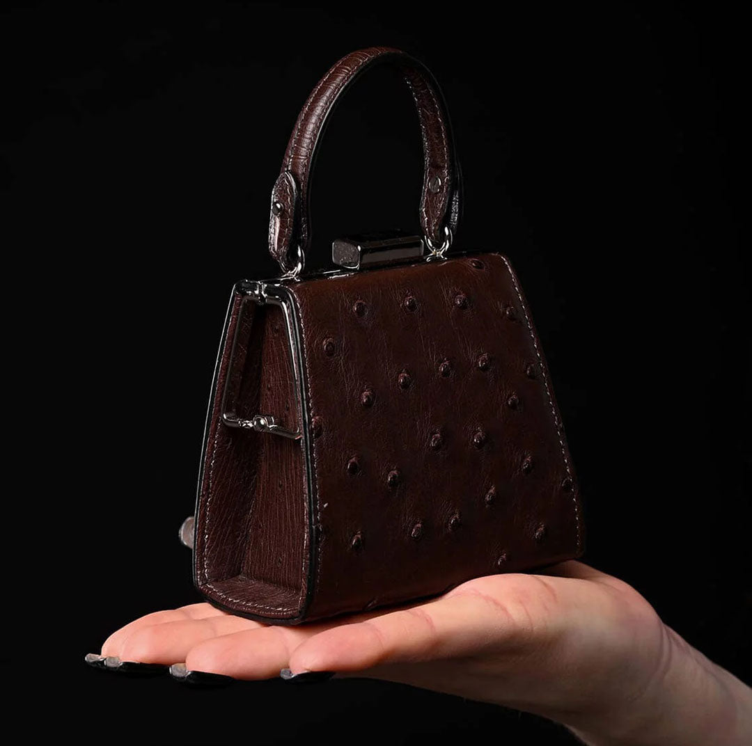 Dark Brown Vegas Ostrich Leather Micro Bag Bellabags Bellabags